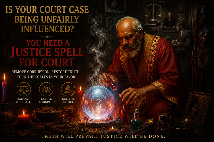 Altar for court justice with red candles, iron nails, and legal papers